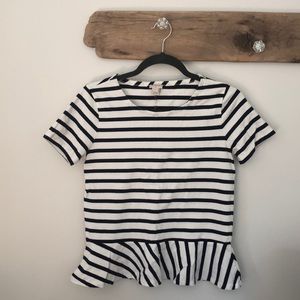 JCREW navy striped peplum shirt